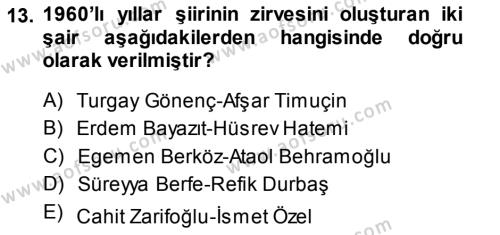 Cumhuriyet Dönemi Türk Şiiri Dersi 2013 - 2014 Yılı (Final) Dönem Sonu Sınavı 13. Soru