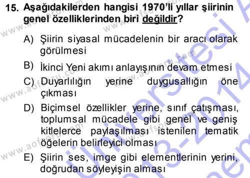 Cumhuriyet Dönemi Türk Şiiri Dersi 2013 - 2014 Yılı (Final) Dönem Sonu Sınavı 15. Soru