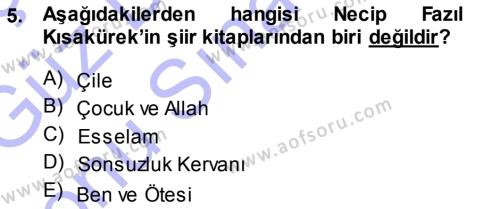 Cumhuriyet Dönemi Türk Şiiri Dersi 2013 - 2014 Yılı (Final) Dönem Sonu Sınavı 5. Soru