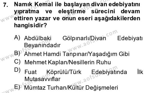 Cumhuriyet Dönemi Türk Şiiri Dersi 2013 - 2014 Yılı (Final) Dönem Sonu Sınavı 7. Soru