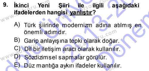 Cumhuriyet Dönemi Türk Şiiri Dersi 2013 - 2014 Yılı (Final) Dönem Sonu Sınavı 9. Soru