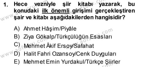 Cumhuriyet Dönemi Türk Şiiri Dersi 2013 - 2014 Yılı Tek Ders Sınavı 1. Soru