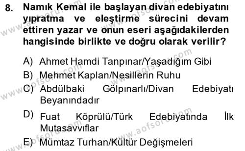 Cumhuriyet Dönemi Türk Şiiri Dersi 2013 - 2014 Yılı Tek Ders Sınavı 8. Soru