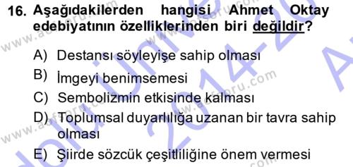 Cumhuriyet Dönemi Türk Şiiri Dersi 2014 - 2015 Yılı (Vize) Ara Sınavı 16. Soru