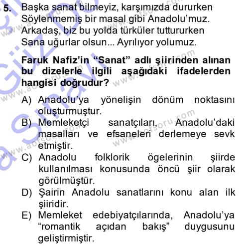 Cumhuriyet Dönemi Türk Şiiri Dersi 2014 - 2015 Yılı (Vize) Ara Sınavı 5. Soru