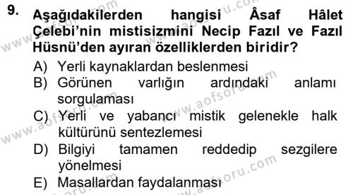 Cumhuriyet Dönemi Türk Şiiri Dersi 2014 - 2015 Yılı Tek Ders Sınavı 9. Soru