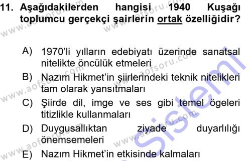 Cumhuriyet Dönemi Türk Şiiri Dersi 2015 - 2016 Yılı (Vize) Ara Sınavı 11. Soru
