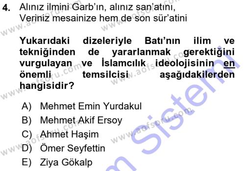 Cumhuriyet Dönemi Türk Şiiri Dersi 2015 - 2016 Yılı (Vize) Ara Sınavı 4. Soru