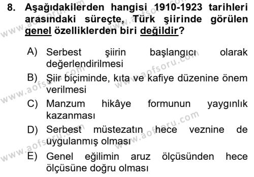 Cumhuriyet Dönemi Türk Şiiri Dersi 2015 - 2016 Yılı (Vize) Ara Sınavı 8. Soru