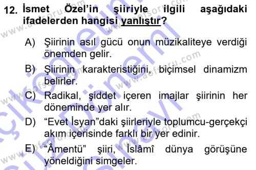 Cumhuriyet Dönemi Türk Şiiri Dersi 2015 - 2016 Yılı (Final) Dönem Sonu Sınavı 12. Soru