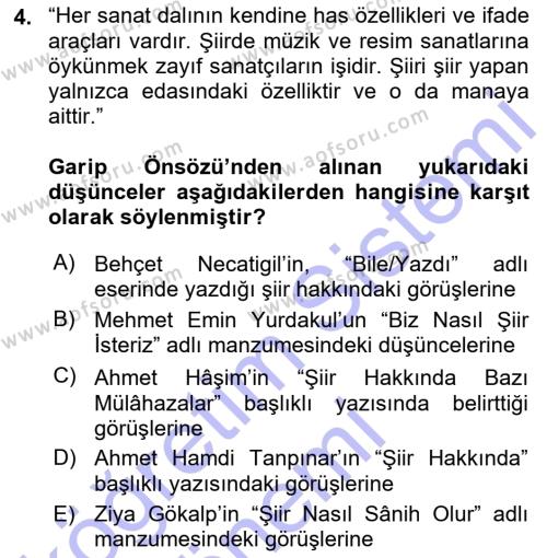 Cumhuriyet Dönemi Türk Şiiri Dersi 2015 - 2016 Yılı (Final) Dönem Sonu Sınavı 4. Soru