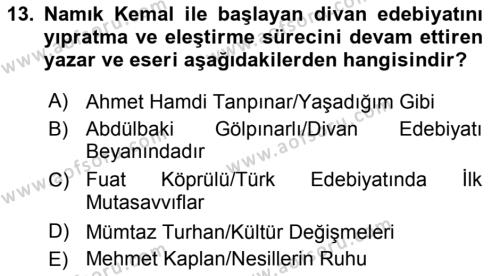 Cumhuriyet Dönemi Türk Şiiri Dersi 2015 - 2016 Yılı Tek Ders Sınavı 13. Soru