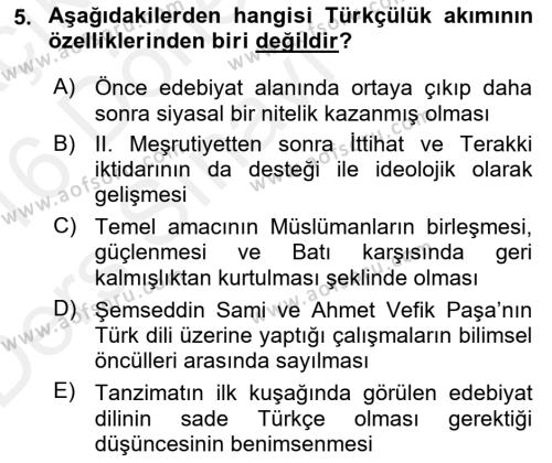 Cumhuriyet Dönemi Türk Şiiri Dersi 2015 - 2016 Yılı Tek Ders Sınavı 5. Soru