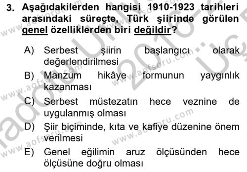 Cumhuriyet Dönemi Türk Şiiri Dersi 2016 - 2017 Yılı 3 Ders Sınavı 3. Soru