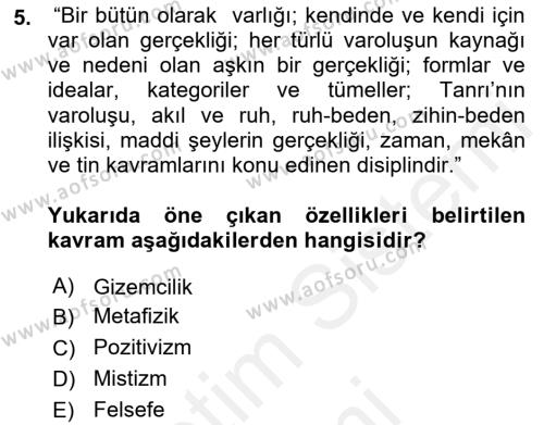 Cumhuriyet Dönemi Türk Şiiri Dersi 2016 - 2017 Yılı (Final) Dönem Sonu Sınavı 5. Soru