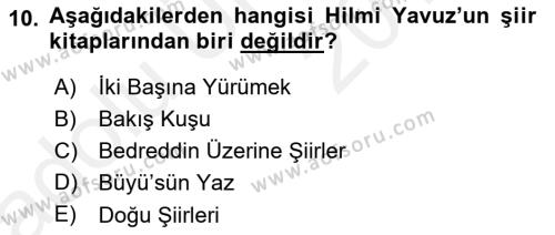 Cumhuriyet Dönemi Türk Şiiri Dersi 2017 - 2018 Yılı 3 Ders Sınavı 10. Soru