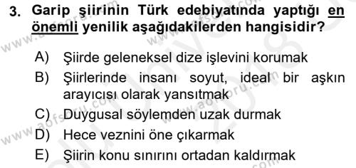 Cumhuriyet Dönemi Türk Şiiri Dersi 2017 - 2018 Yılı 3 Ders Sınavı 3. Soru