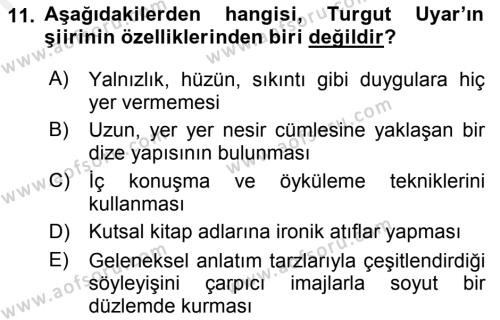 Cumhuriyet Dönemi Türk Şiiri Dersi 2017 - 2018 Yılı (Final) Dönem Sonu Sınavı 11. Soru