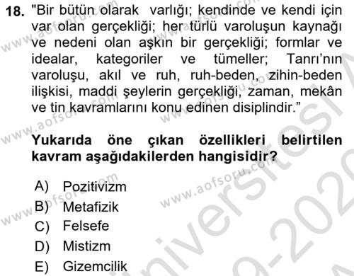 Cumhuriyet Dönemi Türk Şiiri Dersi 2019 - 2020 Yılı (Vize) Ara Sınavı 18. Soru