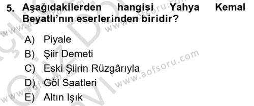 Cumhuriyet Dönemi Türk Şiiri Dersi 2021 - 2022 Yılı (Vize) Ara Sınavı 5. Soru