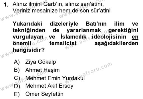 Cumhuriyet Dönemi Türk Şiiri Dersi 2021 - 2022 Yılı (Final) Dönem Sonu Sınavı 1. Soru