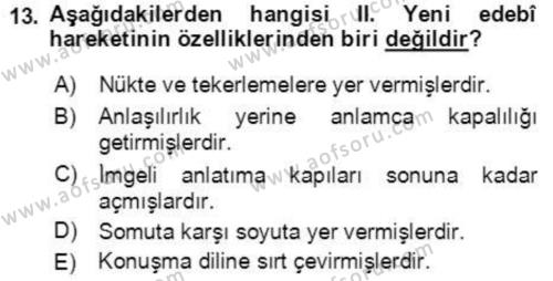 Cumhuriyet Dönemi Türk Şiiri Dersi 2022 - 2023 Yılı Yaz Okulu Sınavı 13. Soru