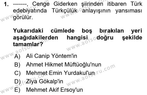 Cumhuriyet Dönemi Türk Şiiri Dersi 2023 - 2024 Yılı (Vize) Ara Sınavı 1. Soru