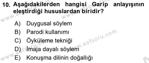 Cumhuriyet Dönemi Türk Şiiri Dersi 2023 - 2024 Yılı (Vize) Ara Sınavı 10. Soru