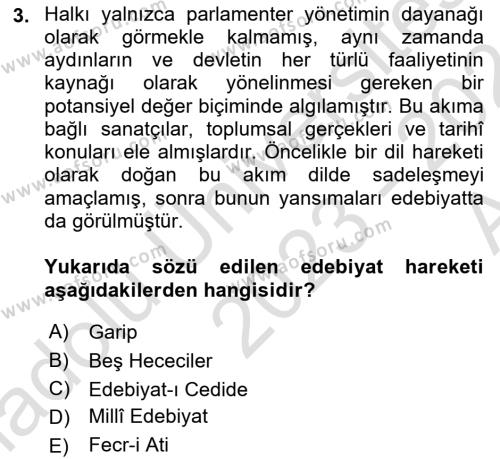 Cumhuriyet Dönemi Türk Şiiri Dersi 2023 - 2024 Yılı (Vize) Ara Sınavı 3. Soru