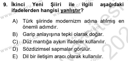 Cumhuriyet Dönemi Türk Şiiri Dersi 2023 - 2024 Yılı (Final) Dönem Sonu Sınavı 9. Soru