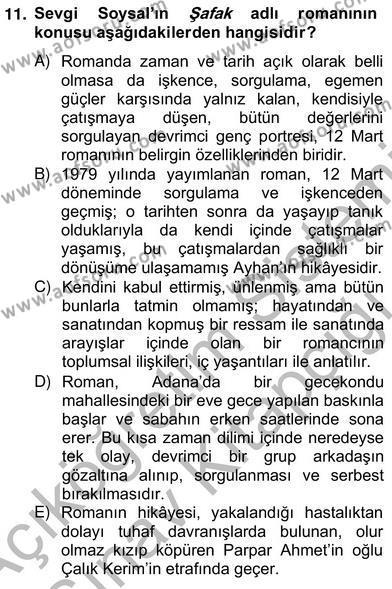 Çağdaş Türk Romanı Dersi 2012 - 2013 Yılı (Vize) Ara Sınavı 11. Soru