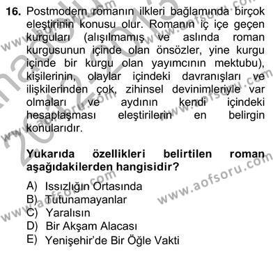 Çağdaş Türk Romanı Dersi 2012 - 2013 Yılı (Vize) Ara Sınavı 16. Soru