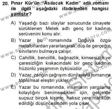 Çağdaş Türk Romanı Dersi 2013 - 2014 Yılı Tek Ders Sınavı 20. Soru