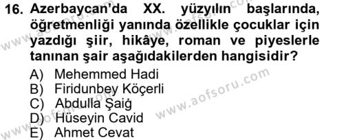 Çağdaş Türk Edebiyatları 1 Dersi 2012 - 2013 Yılı (Vize) Ara Sınavı 16. Soru