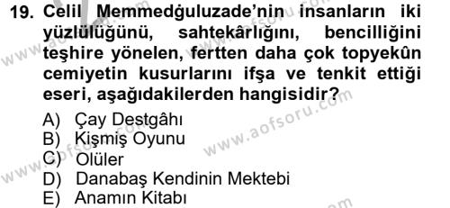 Çağdaş Türk Edebiyatları 1 Dersi 2012 - 2013 Yılı (Vize) Ara Sınavı 19. Soru