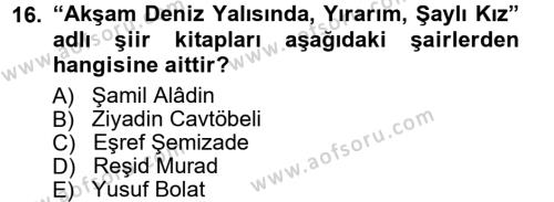 Çağdaş Türk Edebiyatları 1 Dersi 2012 - 2013 Yılı (Final) Dönem Sonu Sınavı 16. Soru