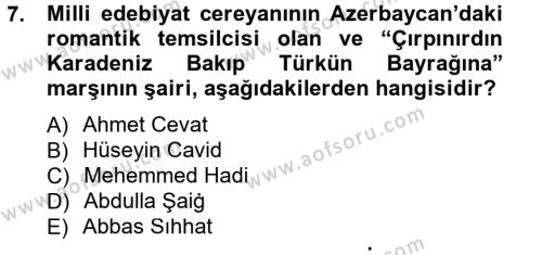 Çağdaş Türk Edebiyatları 1 Dersi 2012 - 2013 Yılı (Final) Dönem Sonu Sınavı 7. Soru