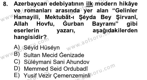 Çağdaş Türk Edebiyatları 1 Dersi 2012 - 2013 Yılı (Final) Dönem Sonu Sınavı 8. Soru