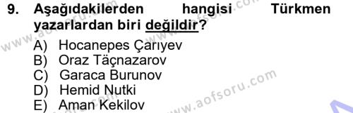 Çağdaş Türk Edebiyatları 1 Dersi 2012 - 2013 Yılı (Final) Dönem Sonu Sınavı 9. Soru
