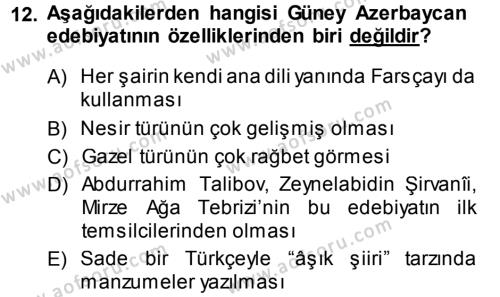 Çağdaş Türk Edebiyatları 1 Dersi 2013 - 2014 Yılı (Vize) Ara Sınavı 12. Soru
