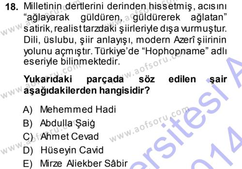 Çağdaş Türk Edebiyatları 1 Dersi 2013 - 2014 Yılı (Vize) Ara Sınavı 18. Soru
