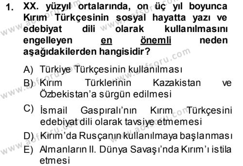 Çağdaş Türk Edebiyatları 1 Dersi 2013 - 2014 Yılı (Final) Dönem Sonu Sınavı 1. Soru