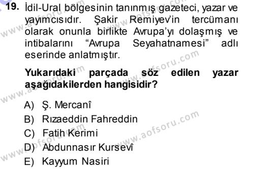 Çağdaş Türk Edebiyatları 1 Dersi 2013 - 2014 Yılı (Final) Dönem Sonu Sınavı 19. Soru