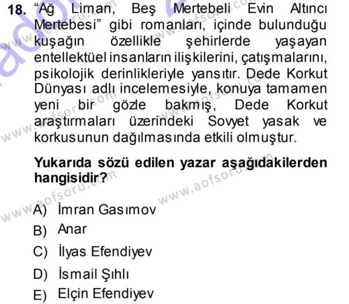 Çağdaş Türk Edebiyatları 1 Dersi 2014 - 2015 Yılı (Vize) Ara Sınavı 18. Soru
