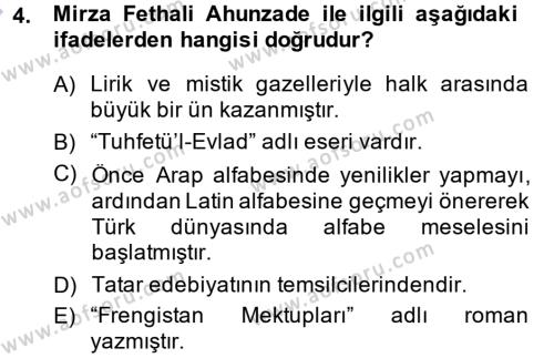Çağdaş Türk Edebiyatları 1 Dersi 2014 - 2015 Yılı (Vize) Ara Sınavı 4. Soru