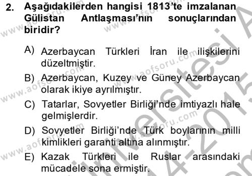 Çağdaş Türk Edebiyatları 1 Dersi 2014 - 2015 Yılı (Final) Dönem Sonu Sınavı 2. Soru