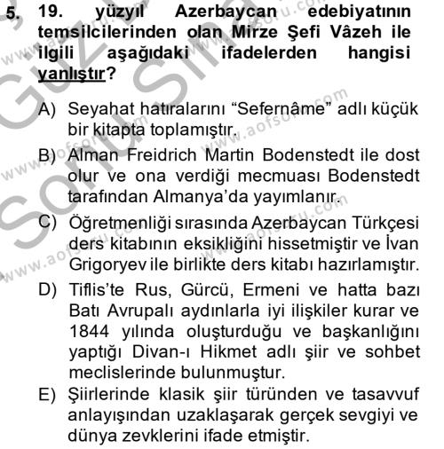 Çağdaş Türk Edebiyatları 1 Dersi 2014 - 2015 Yılı (Final) Dönem Sonu Sınavı 5. Soru