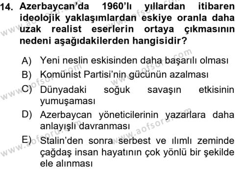 Çağdaş Türk Edebiyatları 1 Dersi 2015 - 2016 Yılı (Vize) Ara Sınavı 14. Soru