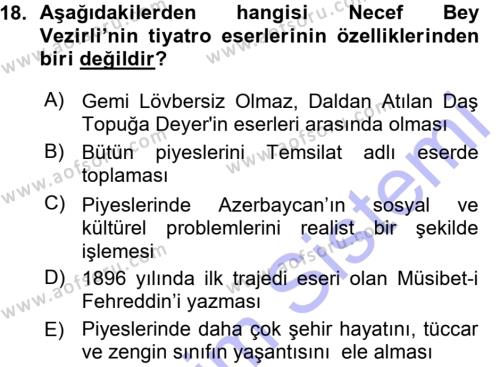 Çağdaş Türk Edebiyatları 1 Dersi 2015 - 2016 Yılı (Vize) Ara Sınavı 18. Soru