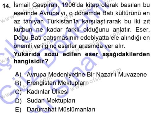 Çağdaş Türk Edebiyatları 1 Dersi 2015 - 2016 Yılı (Final) Dönem Sonu Sınavı 14. Soru